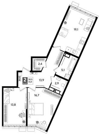 
  Продается 2-комн. квартира, 73.9 м², ЖК DOGMA PARK (Догма парк), литера 13
. Фото 1.
