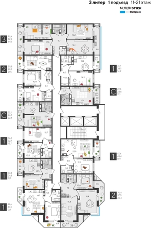 
  Продается 3-комн. квартира, 95.4 м², ЖК Рекорд 2, литера 3
. Фото 1.