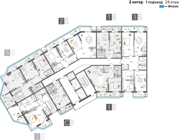 
  Продается 2-комн. квартира, 87.9 м², ЖК Рекорд 2, литера 2
. Фото 1.