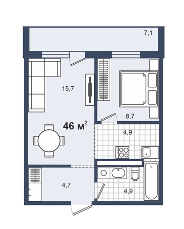
  Продается 1-комн. квартира, 46 м², Николая Кондратенко ул, д. 23
. Фото 19.