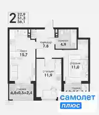
  Продается 2-комн. квартира 56.1 м², в ЖК Новая Елизаветка, литер 17. Фото 9.