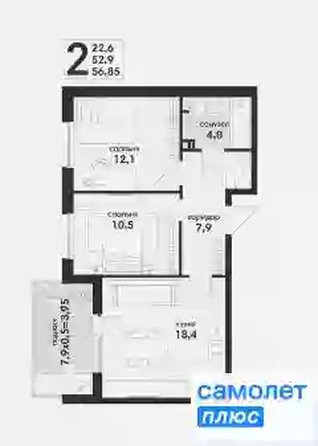 
  Продается 2-комн. квартира 56.8 м², в ЖК Новая Елизаветка, литер 17. Фото 9.