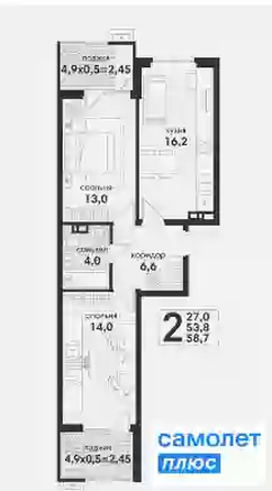 
  Продается 2-комн. квартира 58.7 м², в ЖК Новая Елизаветка, литер 17. Фото 9.