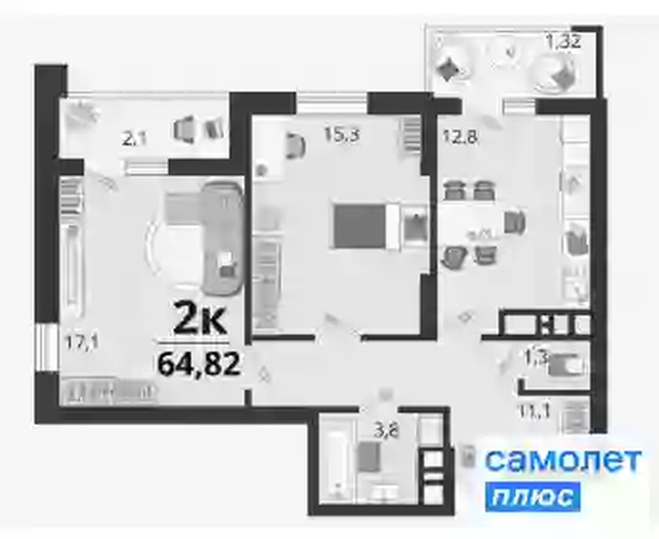 
  Продается  квартира, 64.8 м², ЖК Родные просторы, литера 20
. Фото 8.