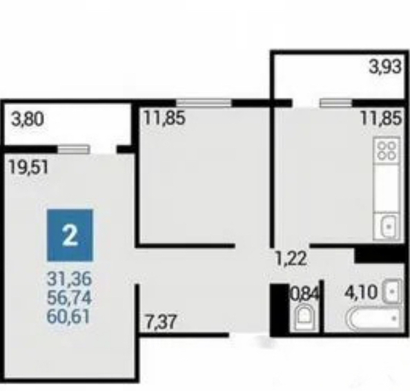 
  Продается 2-комн. квартира, 65 м², Адмирала Пустошкина ул, д. 22к7
. Фото 3.