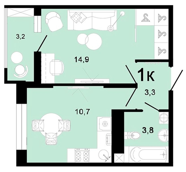 
  Продается 1-комн. квартира, 35.9 м², ЖК Горячий, литера 1
. Фото 2.