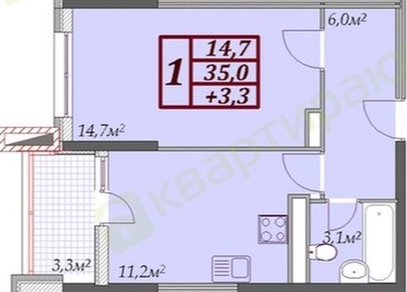 
  Продается 1-комн. квартира, 35 м², Лазурная ул
. Фото 4.