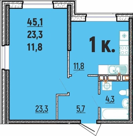 
  Продается 1-комн. квартира, 45.1 м², ЖК Клубный дом Агой
. Фото 1.