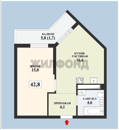 
  Продается 1-комн. квартира, 43 м², Куникова ул, д. 47Г
. Фото 8.