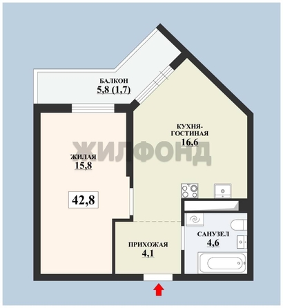 
  Продается 2-комн. квартира, 42.8 м², Куникова ул, д. 47Г
. Фото 6.