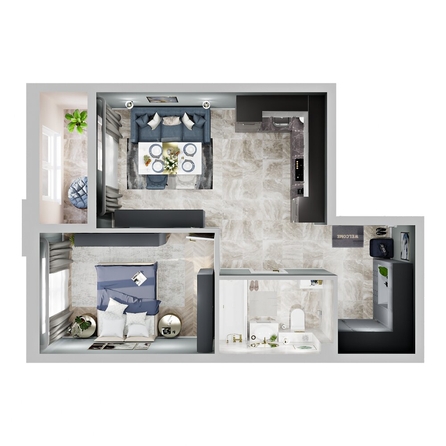 
  Продается 1-комн. квартира, 43.7 м², ЖК Зеленая территория, литера 1.1
. Фото 2.