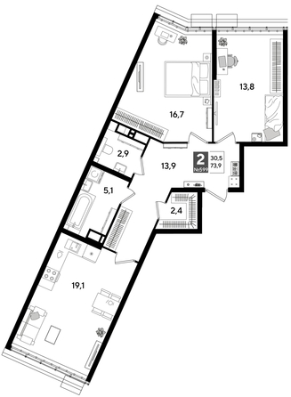 
  Продается 2-комн. квартира, 73.9 м², ЖК DOGMA PARK (Догма парк), литера 13
. Фото 1.