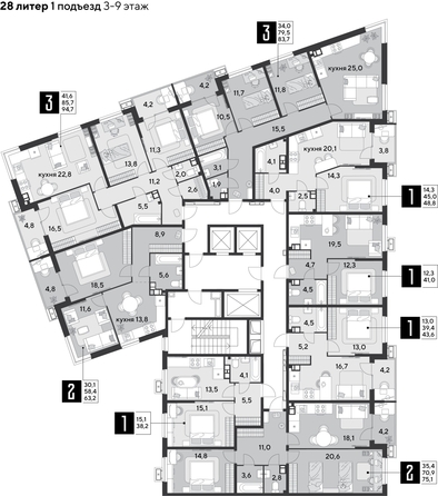 
  Продается 1-комн. квартира, 43.6 м², ЖК Парк Победы 2, литера 28
. Фото 2.