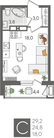 
  Продается студия, 29.2 м², ЖК Рекорд 2, литера 2
. Фото 1.