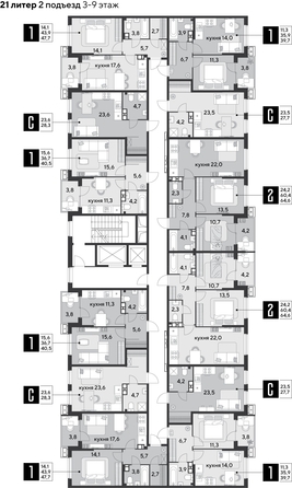 
  Продается 1-комн. квартира, 40.5 м², ЖК Парк Победы 2, литера 21
. Фото 2.