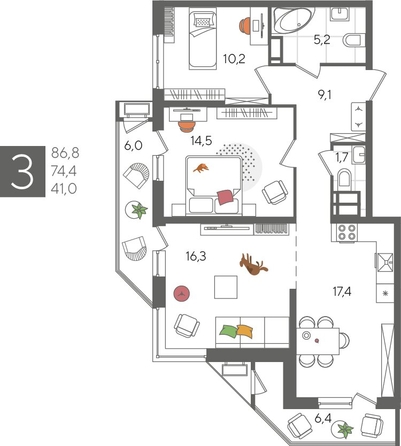 
  Продается 3-комн. квартира, 86.8 м², ЖК Рекорд 2, литера 4
. Фото 1.