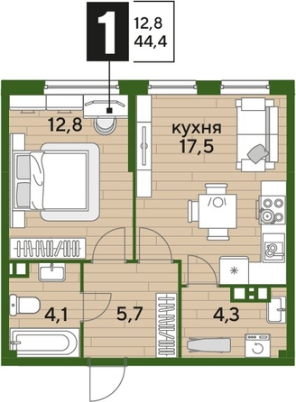 
  Продается 1-комн. квартира, 43.9 м², ЖК DOGMA PARK (Догма парк), литера 2
. Фото 1.