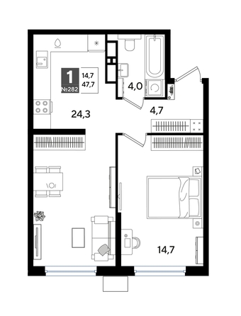 
  Продается 1-комн. квартира, 47.7 м², ЖК DOGMA PARK (Догма парк), литера 13
. Фото 1.