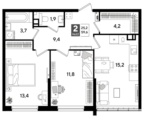 
  Продается 2-комн. квартира, 59.6 м², ЖК DOGMA PARK (Догма парк), литера 20
. Фото 1.