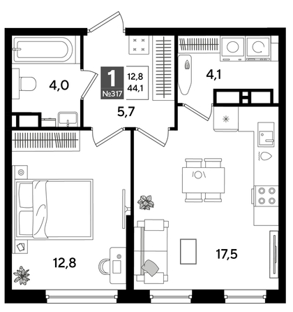 
  Продается 1-комн. квартира, 43.6 м², ЖК DOGMA PARK (Догма парк), литера 19
. Фото 1.