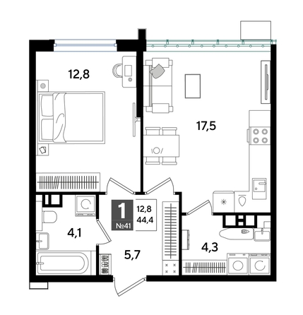 
  Продается 1-комн. квартира, 44.4 м², ЖК DOGMA PARK (Догма парк), литера 13
. Фото 1.