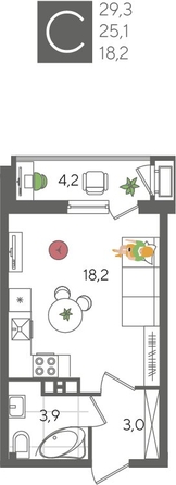 
  Продается студия, 29.3 м², ЖК Рекорд 2, литера 1
. Фото 1.