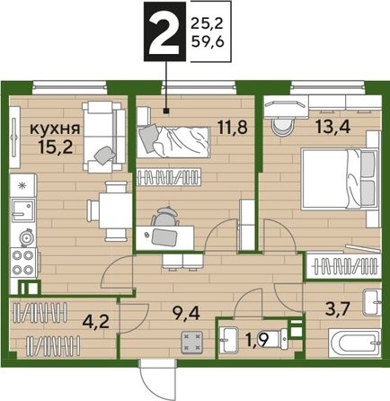 
  Продается 2-комн. квартира, 59 м², ЖК DOGMA PARK (Догма парк), литера 3
. Фото 1.