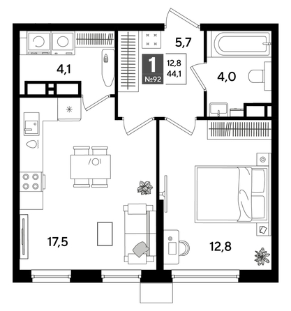 
  Продается 1-комн. квартира, 43.8 м², ЖК DOGMA PARK (Догма парк), литера 19
. Фото 1.