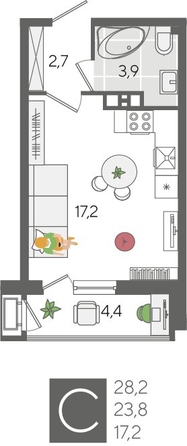 
  Продается студия, 28.2 м², ЖК Рекорд 2, литера 2
. Фото 1.