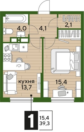 
  Продается 1-комн. квартира, 38.8 м², ЖК DOGMA PARK (Догма парк), литера 3
. Фото 1.