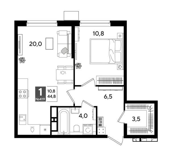 
  Продается 1-комн. квартира, 44.8 м², ЖК DOGMA PARK (Догма парк), литера 13
. Фото 1.