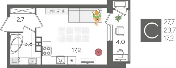 
  Продается студия, 27.7 м², ЖК Рекорд 2, литера 3
. Фото 1.