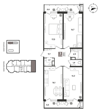 
  Продается 3-комн. квартира 94.5 м², в ЖК Рекорд 2, литера 3. Фото 2.