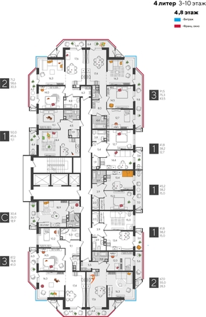 
  Продается 1-комн. квартира, 50 м², ЖК Рекорд 2, литера 4
. Фото 2.