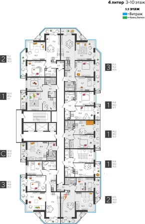 
  Продается 3-комн. квартира, 91.5 м², ЖК Рекорд 2, литера 4
. Фото 2.