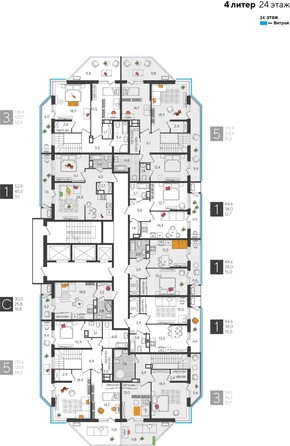 
  Продается 1-комн. квартира, 52.9 м², ЖК Рекорд 2, литера 4
. Фото 2.