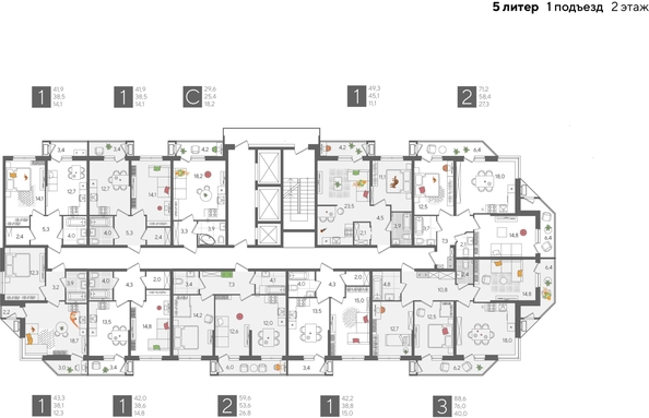 
  Продается 1-комн. квартира, 42.2 м², ЖК Рекорд 2, литера 5
. Фото 2.