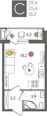 
  Продается студия, 29.6 м², ЖК Рекорд 2, литера 5
. Фото 1.