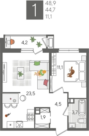 
  Продается 1-комн. квартира, 48.9 м², ЖК Рекорд 2, литера 5
. Фото 1.