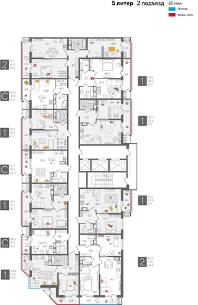 
  Продается 1-комн. квартира, 39.2 м², ЖК Рекорд 2, литера 5
. Фото 2.