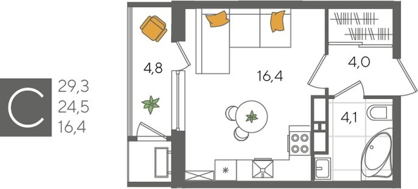 
  Продается студия, 29.3 м², ЖК Рекорд 2, литера 5
. Фото 1.