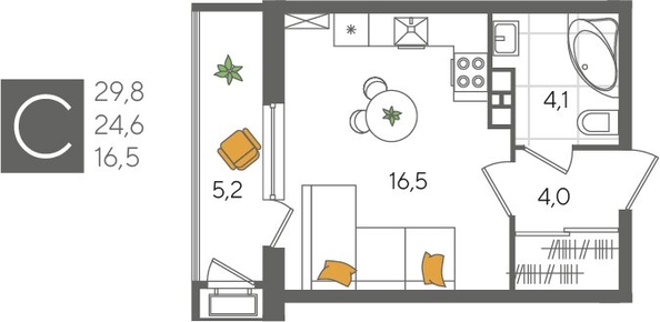 
  Продается студия, 29.8 м², ЖК Рекорд 2, литера 5
. Фото 1.