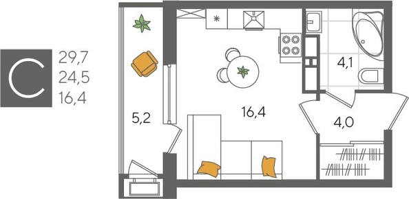 
  Продается студия, 29.7 м², ЖК Рекорд 2, литера 5
. Фото 1.
