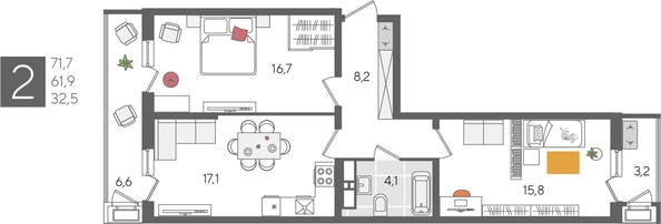 
  Продается 2-комн. квартира, 71.7 м², ЖК Рекорд 2, литера 5
. Фото 1.