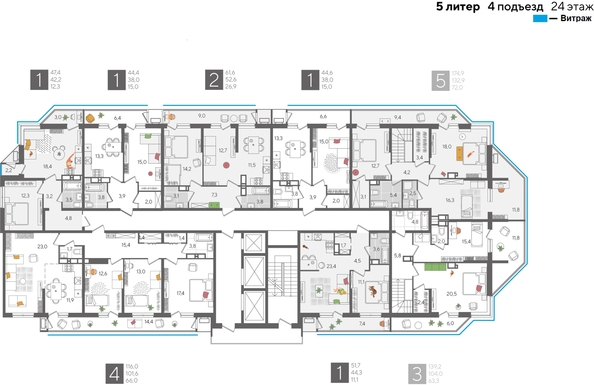 
  Продается 1-комн. квартира, 44.4 м², ЖК Рекорд 2, литера 5
. Фото 2.