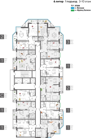 
  Продается 1-комн. квартира, 41.6 м², ЖК Рекорд 2, литера 6
. Фото 2.