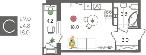 
  Продается студия, 29 м², ЖК Рекорд 2, литера 6
. Фото 1.