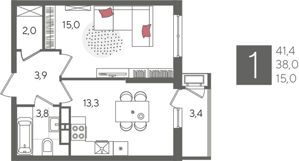 
  Продается 1-комн. квартира, 41.4 м², ЖК Рекорд 2, литера 6
. Фото 1.