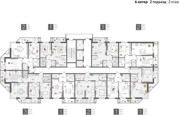 
  Продается 1-комн. квартира, 49.2 м², ЖК Рекорд 2, литера 6
. Фото 2.