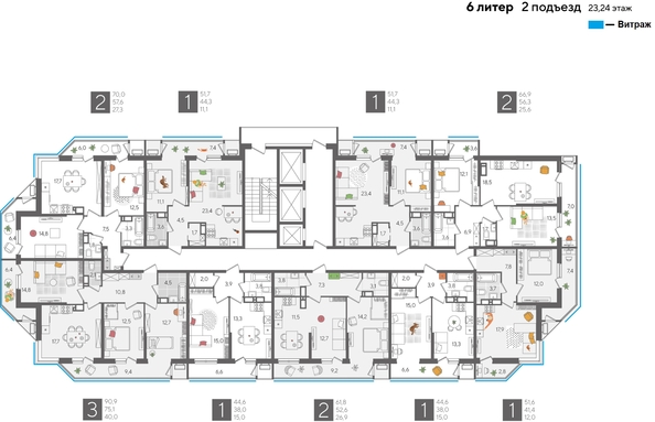 
  Продается 1-комн. квартира, 51.7 м², ЖК Рекорд 2, литера 6
. Фото 2.